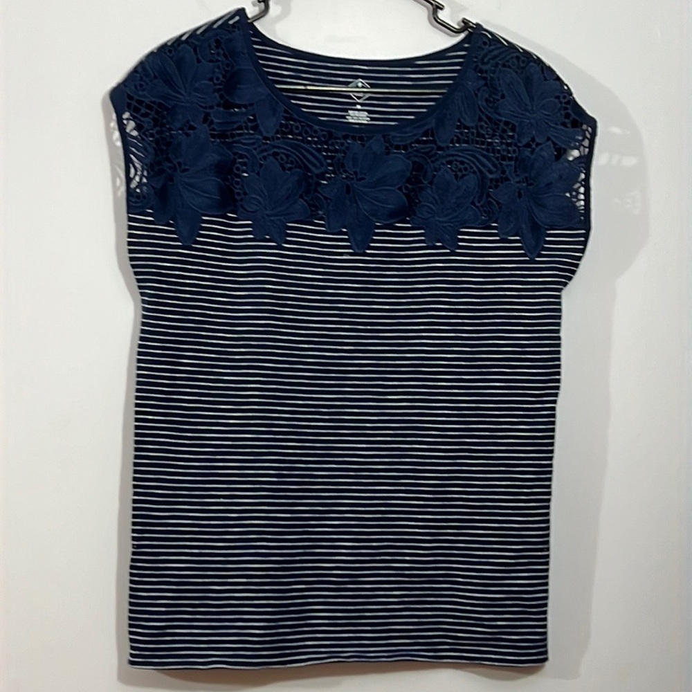 St. John's Bay Navy and White Striped Tank Top